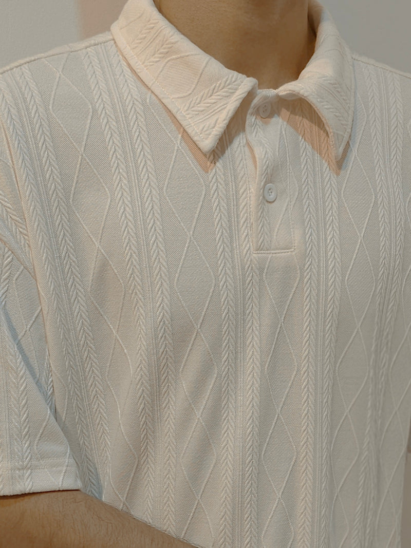 Men's Cream Textured Knit Polo