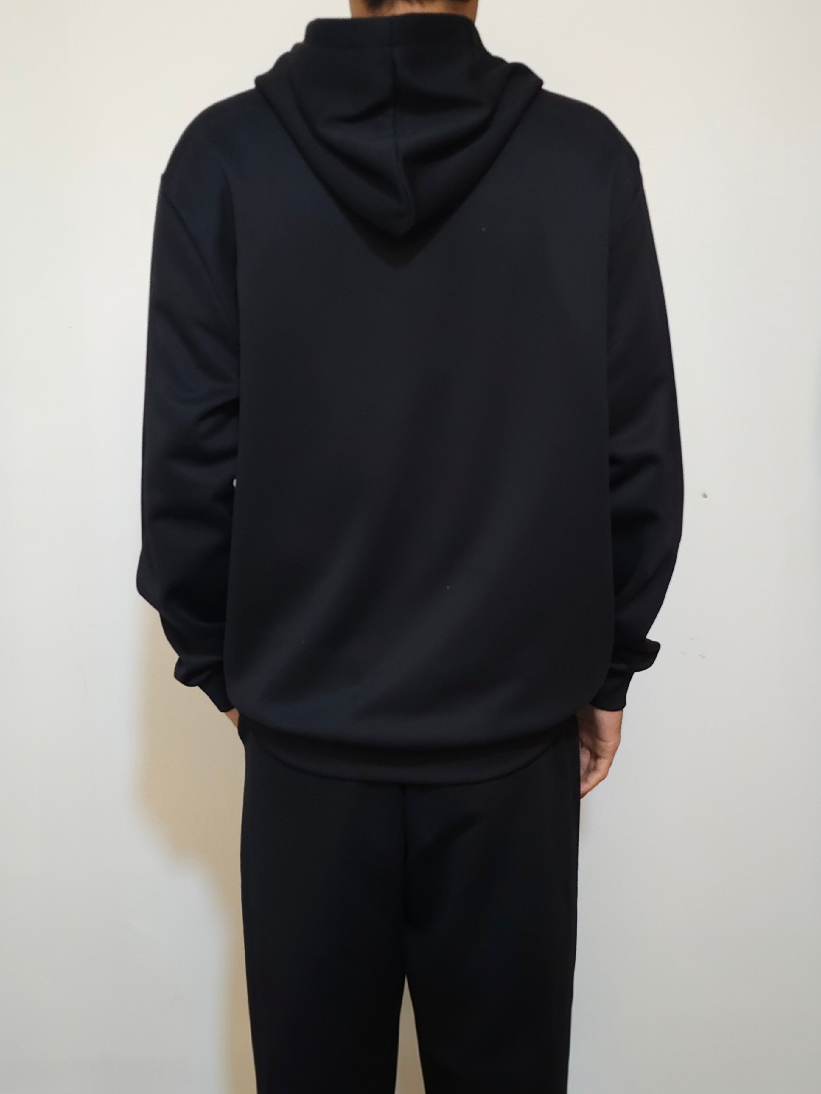 Men's Black Snap-Button Fleece Hoodie and Straight-Leg Sweatpants Set