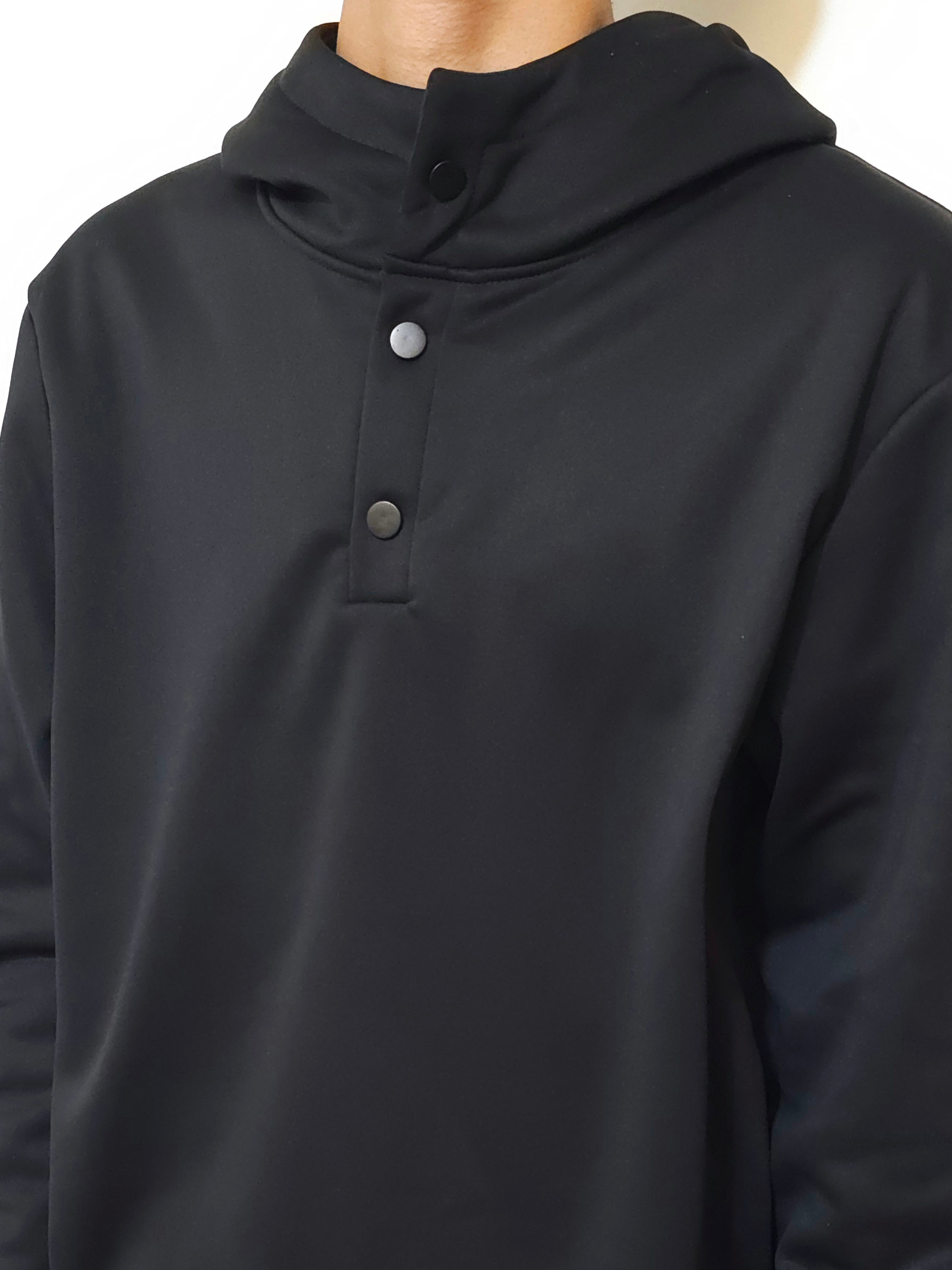 Men's Black Snap-Button Fleece Hoodie and Straight-Leg Sweatpants Set