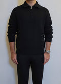 Men's Beige Half-Zip Ribbed Knit Sweater