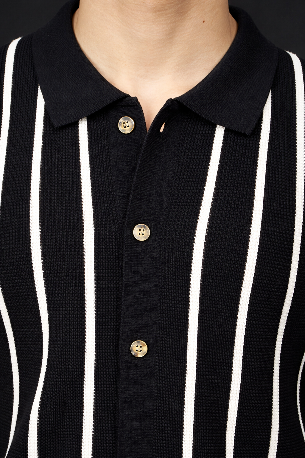 Men's Striped Knit Button-Up Polo Shirt