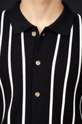 Men's Striped Knit Button-Up Polo Shirt