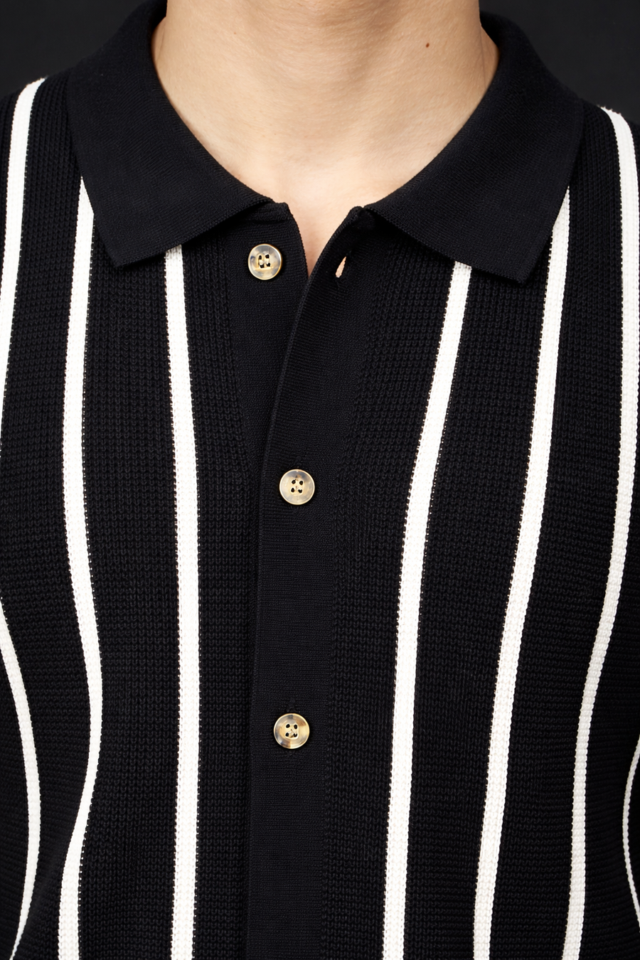Men's Striped Knit Button-Up Polo Shirt