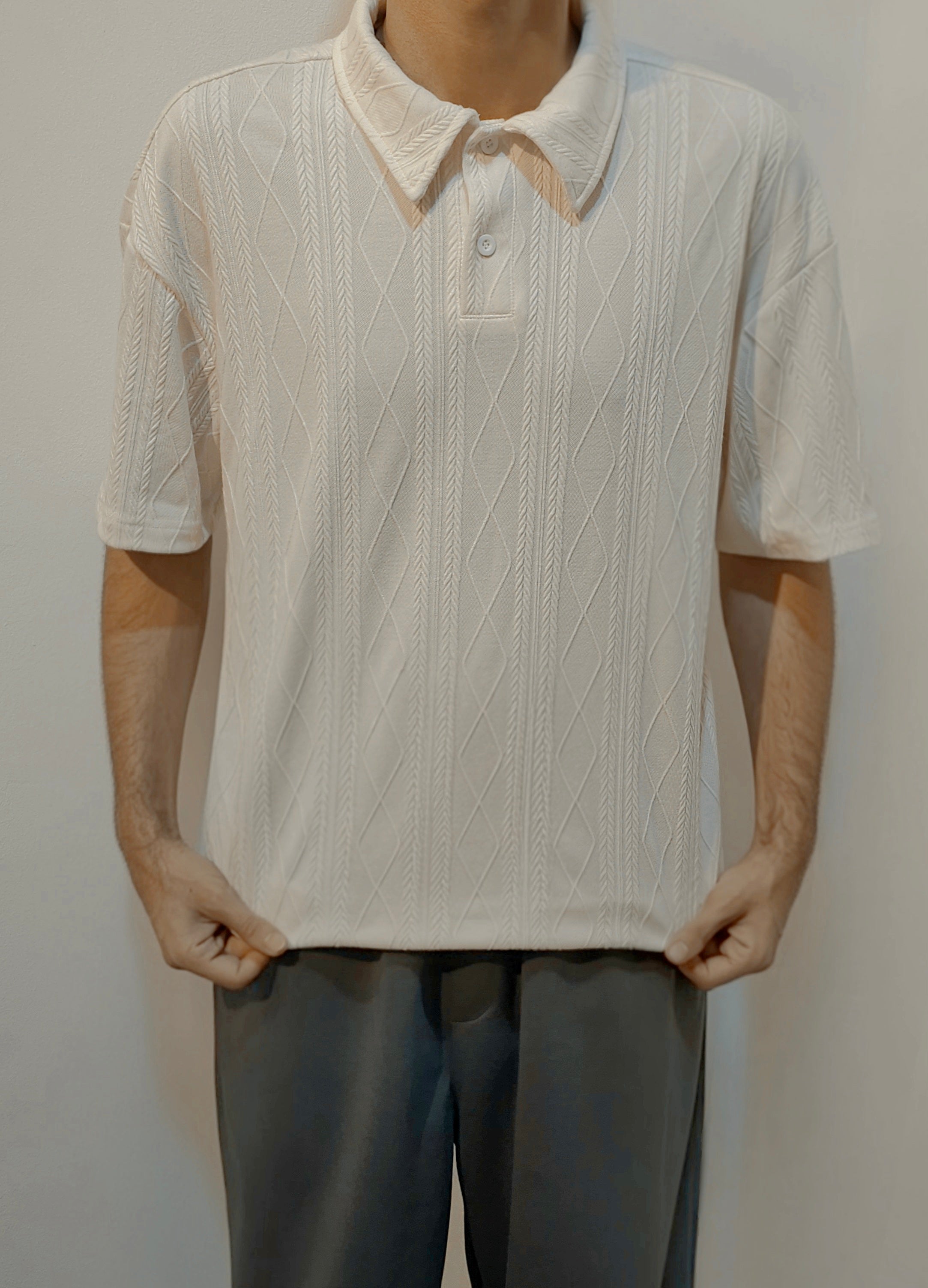 Elite Textured Knit Polo – Premium Cream White