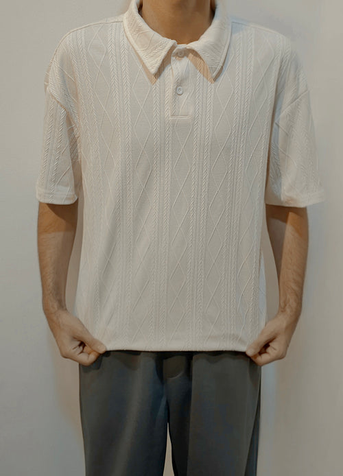 Men's Cream Textured Knit Polo
