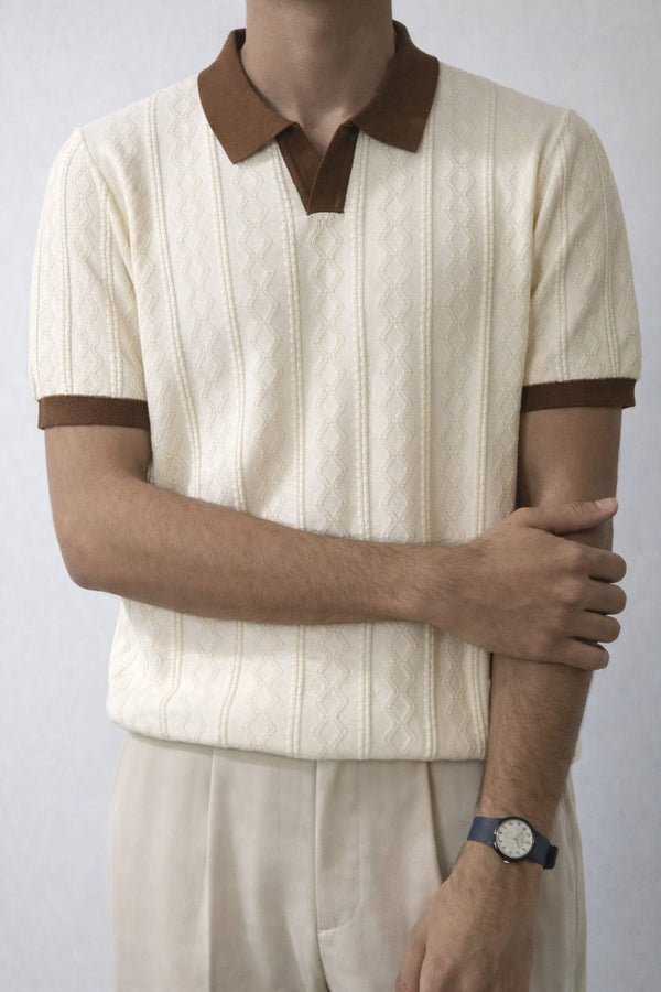 Men's Ribbed Knit Polo – Open Collar