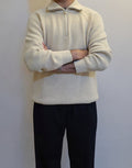 Men's Beige Half-Zip Ribbed Knit Sweater