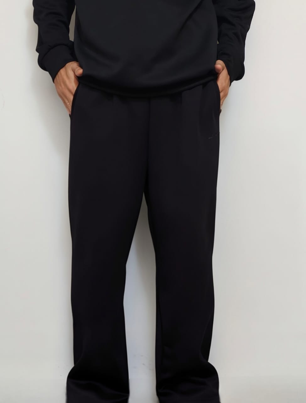 Men's Black Snap-Button Fleece Hoodie and Straight-Leg Sweatpants Set
