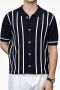 Men's Striped Knit Button-Up Polo Shirt