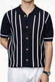 Men's Striped Knit Button-Up Polo Shirt