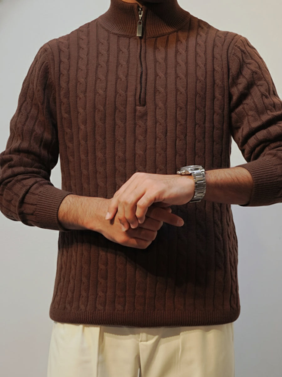 Men's Navy Cable Knit Mock Neck Sweater