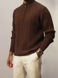 Men's Navy Cable Knit Mock Neck Sweater