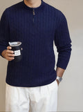 Men's Navy Cable Knit Mock Neck Sweater