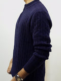 Men's Navy Cable Knit Mock Neck Sweater