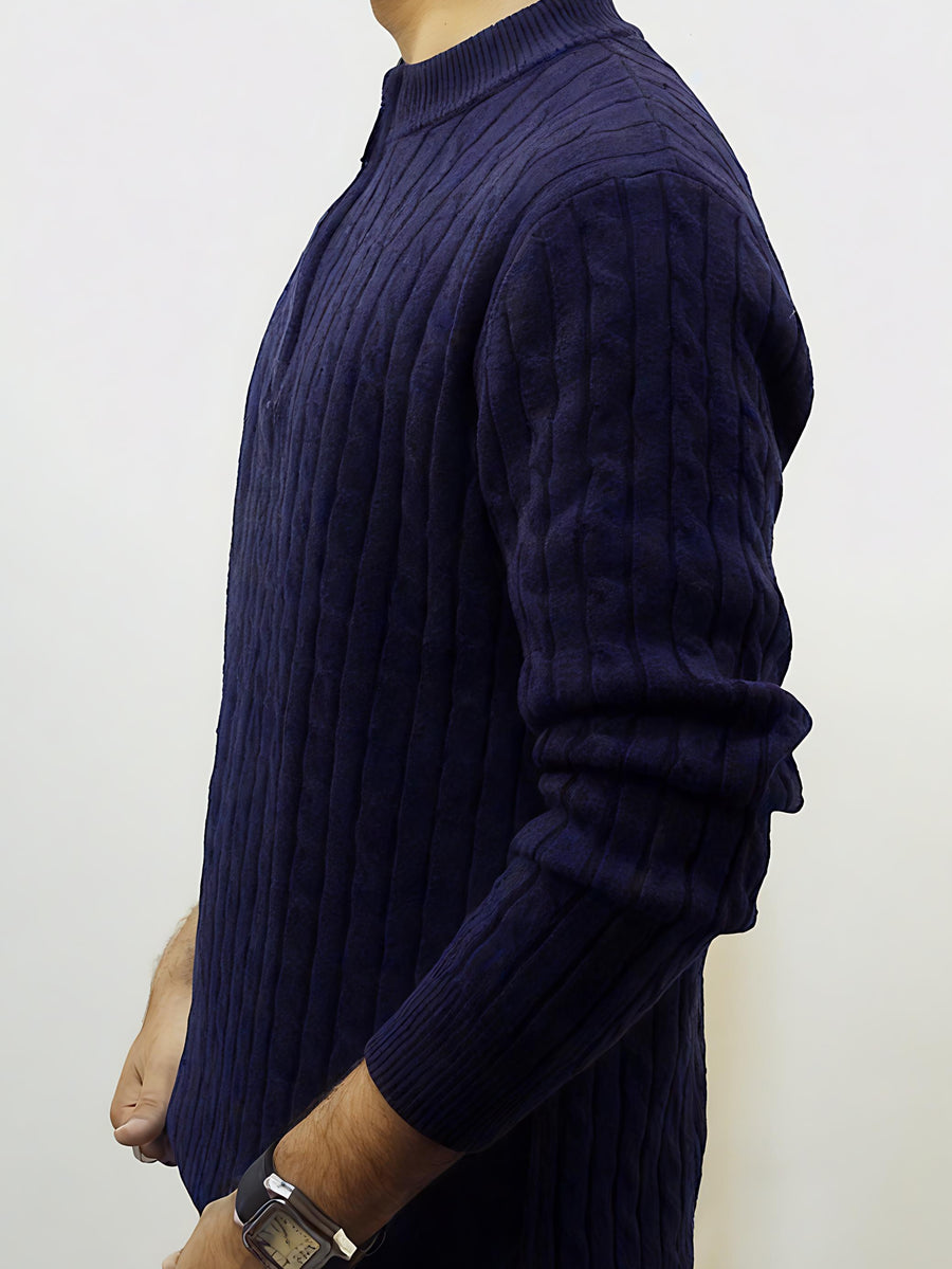 Men's Navy Cable Knit Mock Neck Sweater
