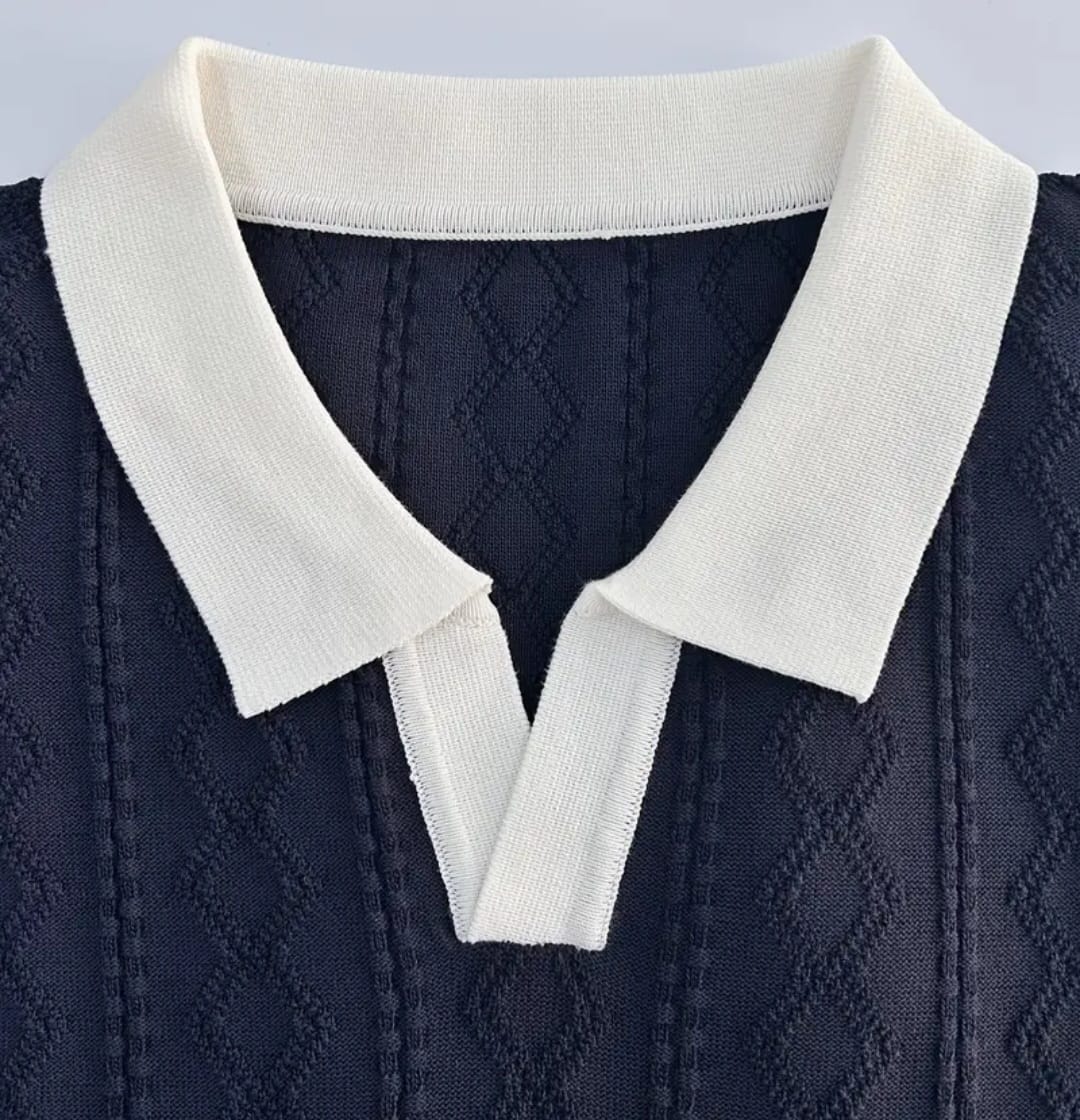 Men's Navy Blue Knitted Polo Shirt
