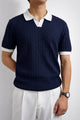Premium Cable Knit Polo – White & Navy
