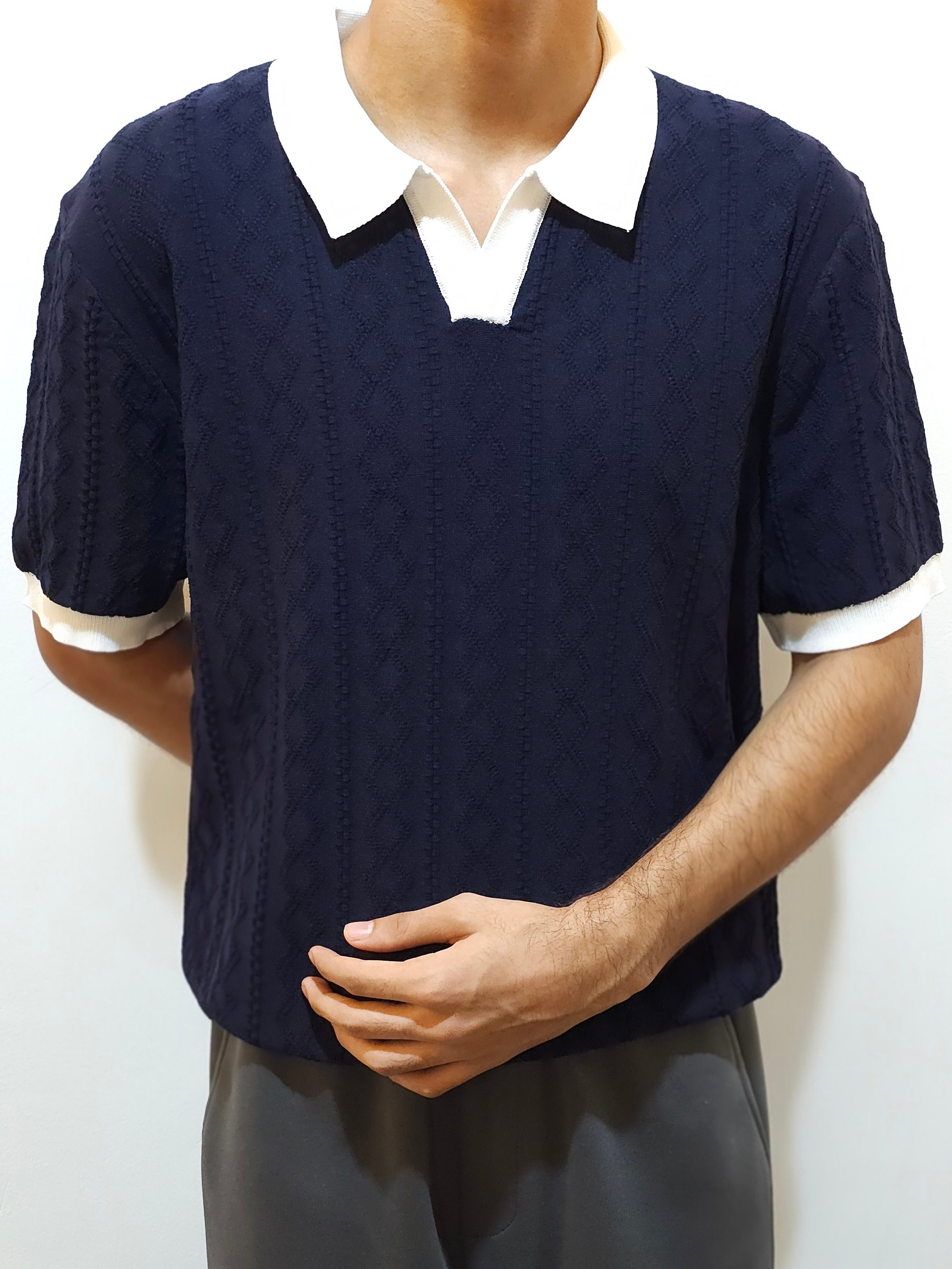 Men's Navy Blue Knitted Polo Shirt
