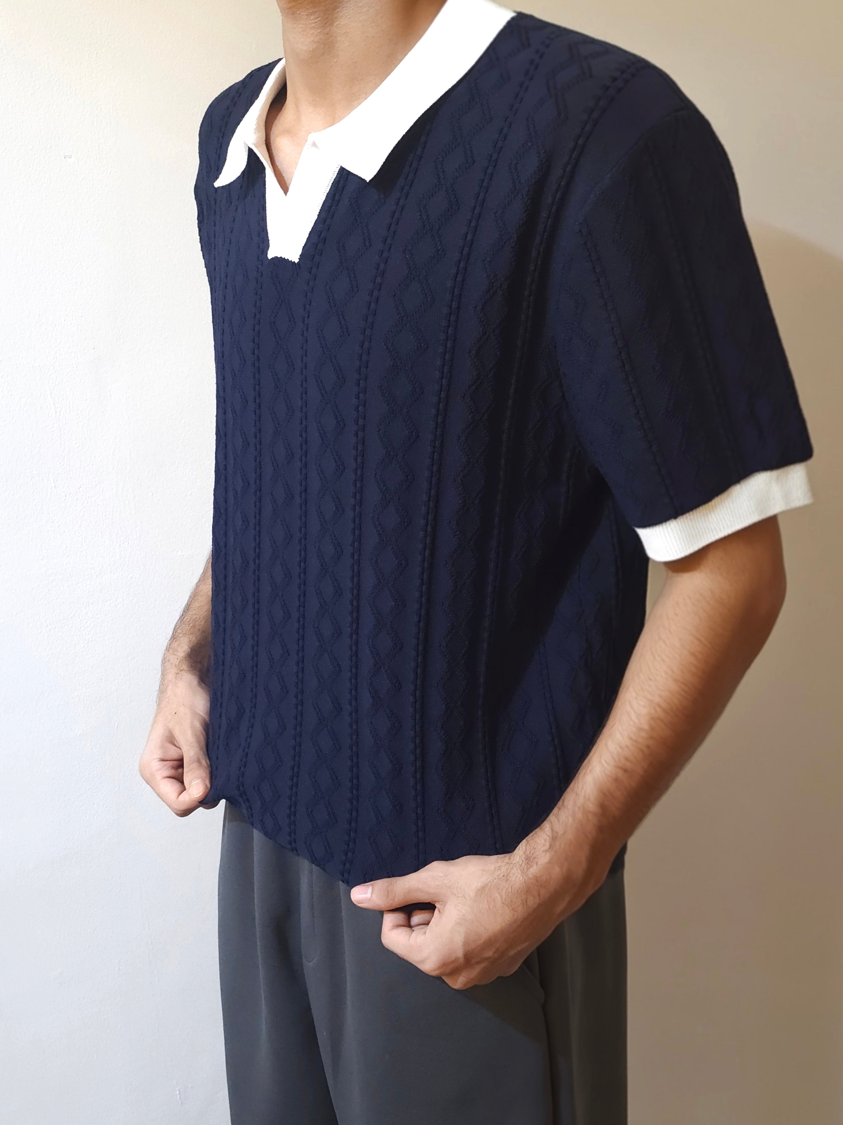 Men's Navy Blue Knitted Polo Shirt