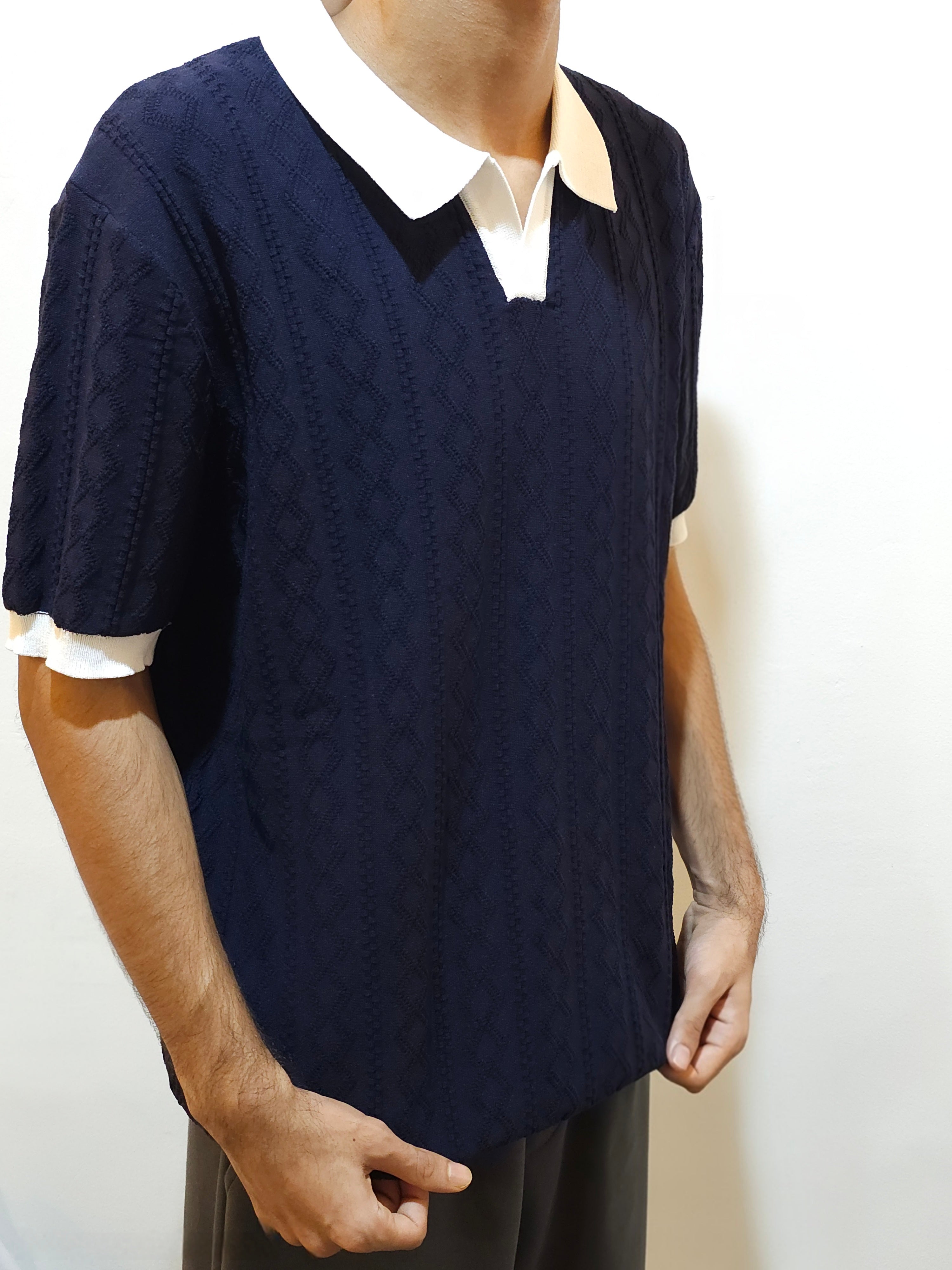 Men's Navy Blue Knitted Polo Shirt