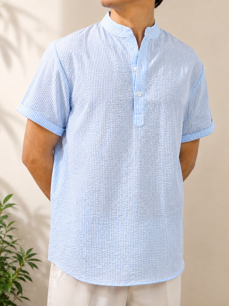 Men's Sky Blue Crinkle Stripe Shirt