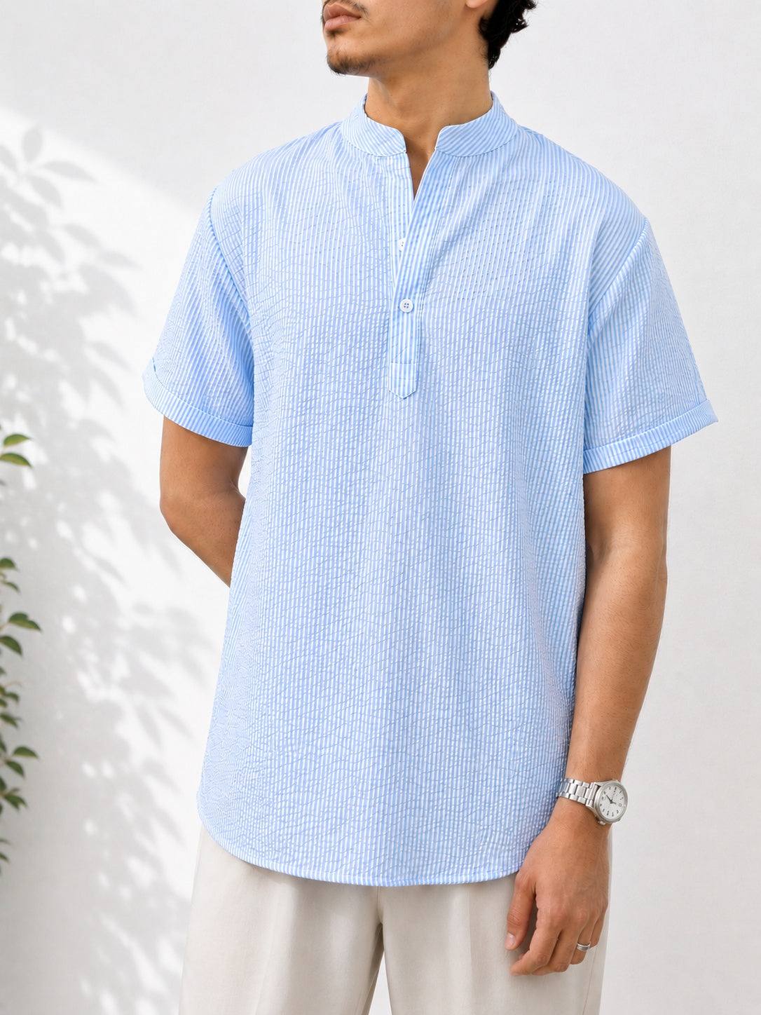Men's Sky Blue Crinkle Stripe Shirt