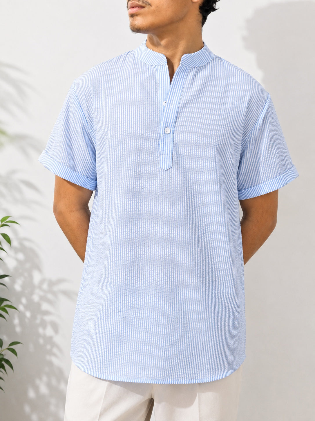 Men's Sky Blue Crinkle Stripe Shirt