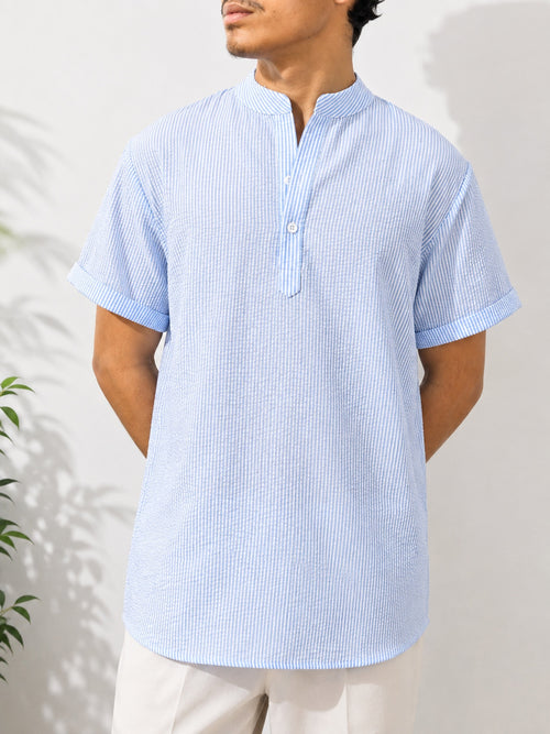 Men's Sky Blue Crinkle Stripe Shirt