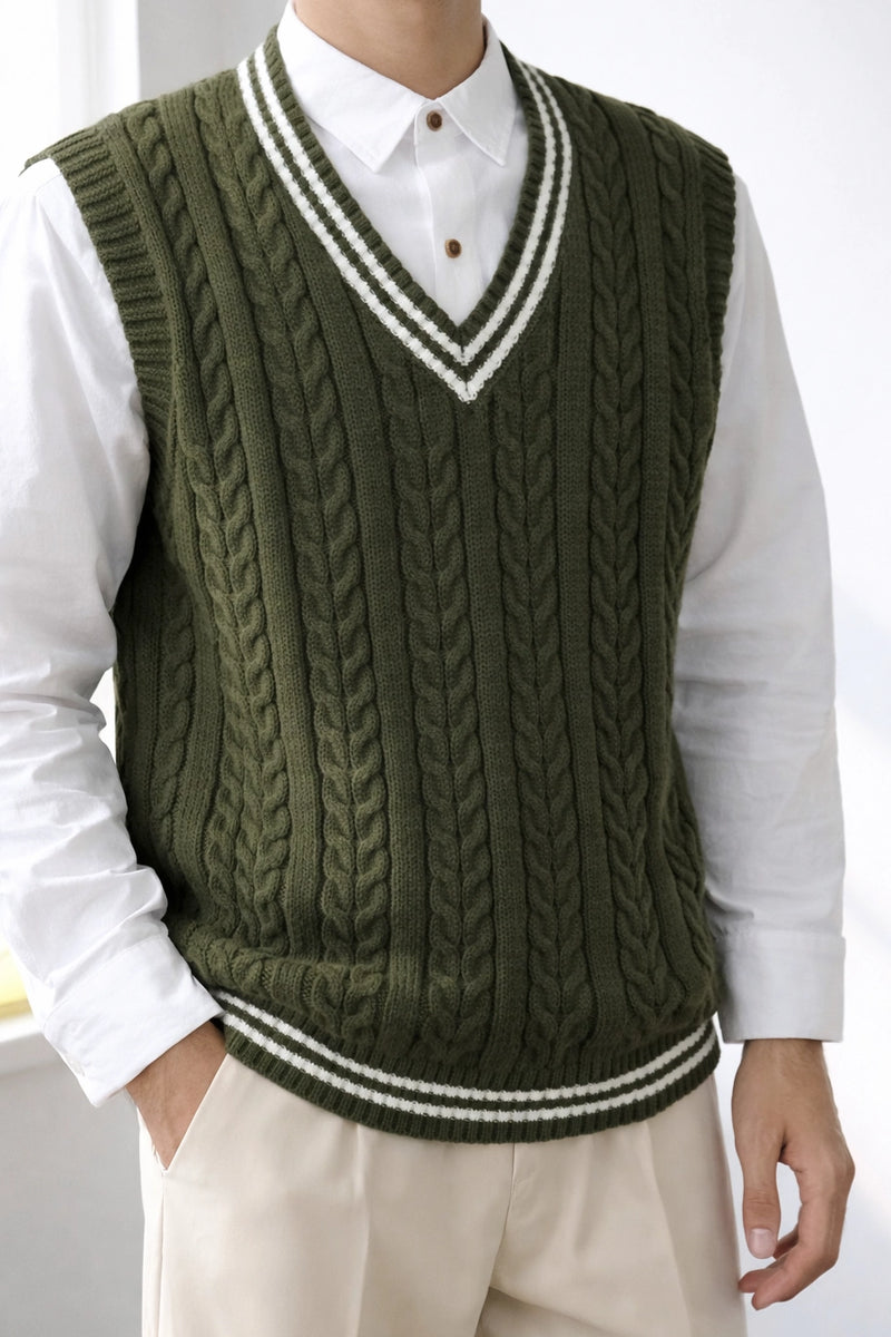 Men’s Cable Knit V-Neck Vest
