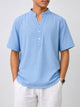 Men's Sky Blue Band Collar Half-Button Shirt