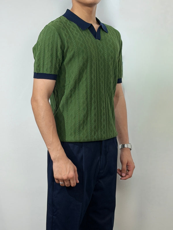 Men's Ribbed Knit Polo – Open Collar