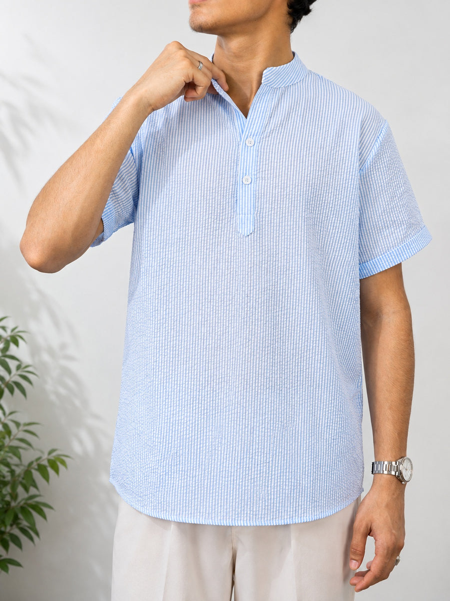 Men's Sky Blue Crinkle Stripe Shirt