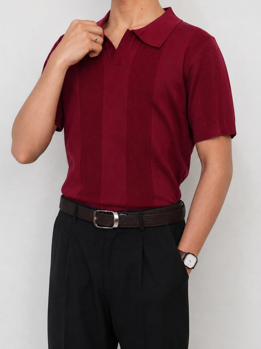 Burgundy Vintage Camp Collar Knit Polo