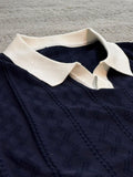 Premium Cable Knit Polo – White & Navy