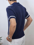 Men's Navy Striped Knit Button-Up Polo