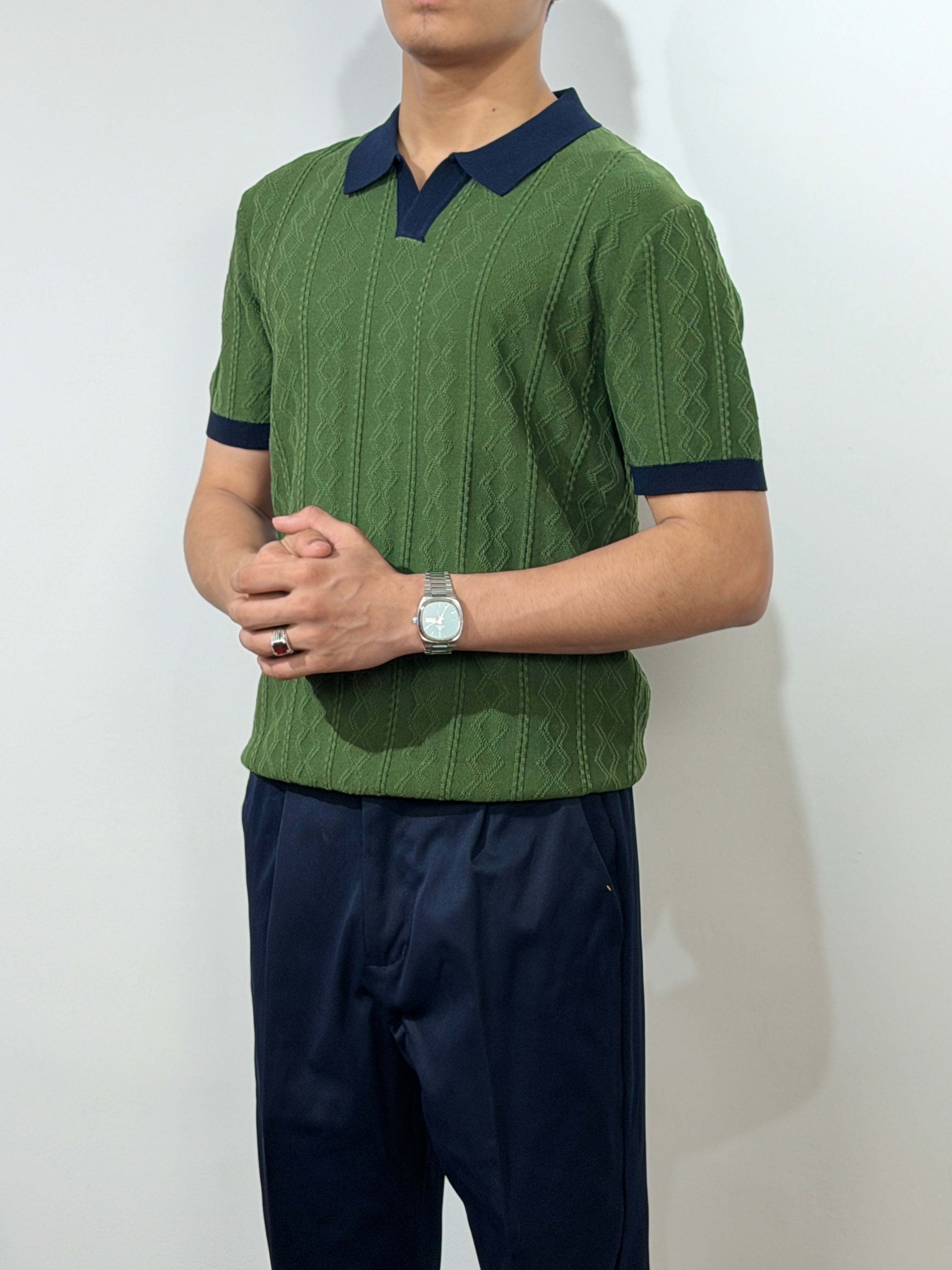 Men's Ribbed Knit Polo – Open Collar