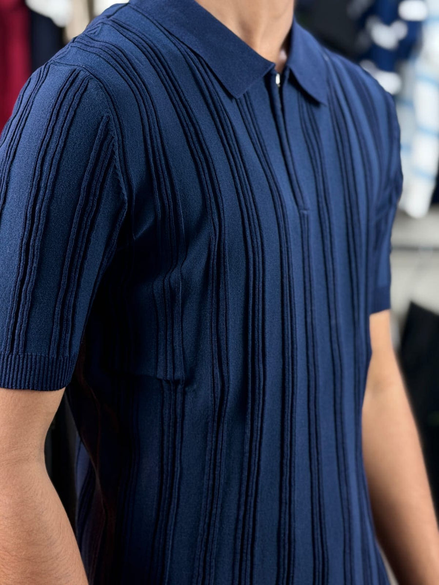 Men’s Signature Ribbed Knit Zip Polo – Tailored Fit