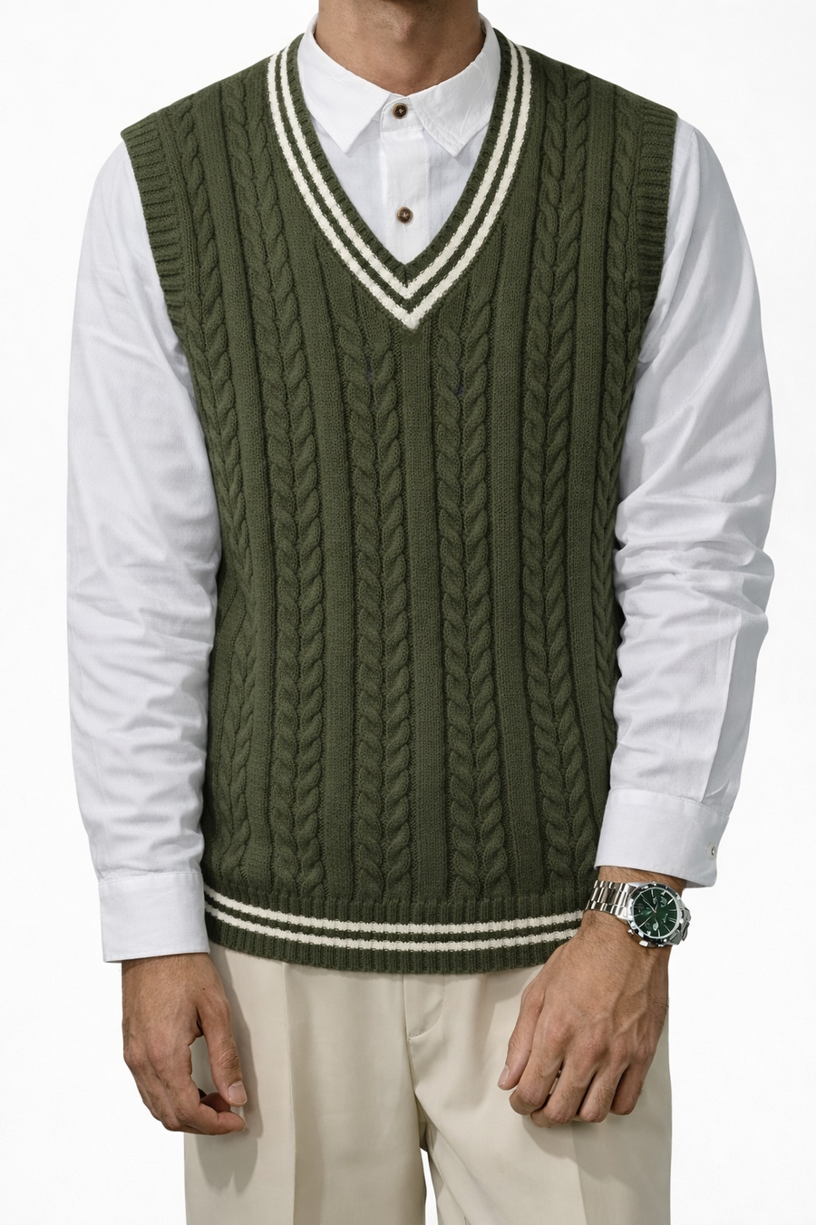 Men’s Cable Knit V-Neck Vest