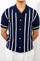 Men's Navy Striped Knit Button-Up Polo