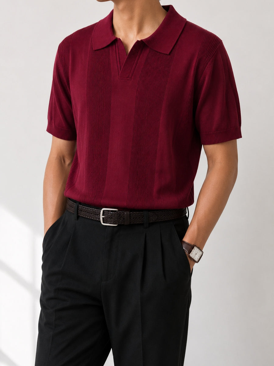 Burgundy Vintage Camp Collar Knit Polo