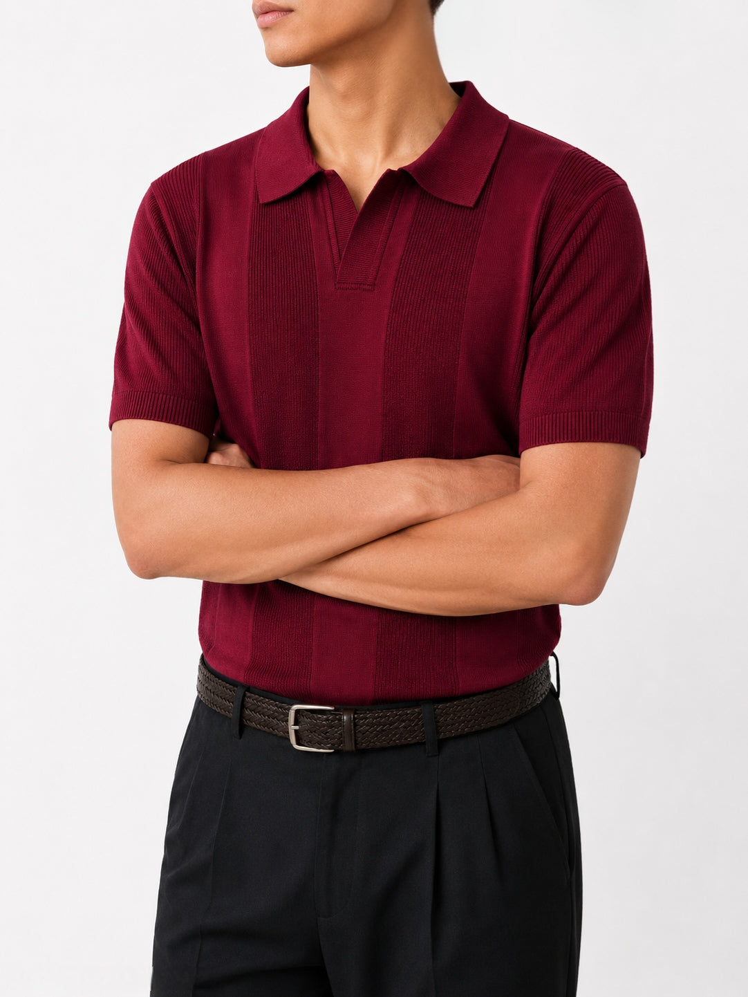 Burgundy Vintage Camp Collar Knit Polo