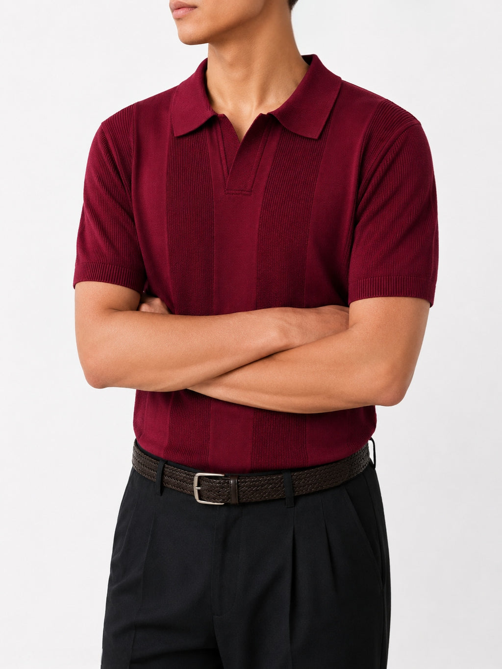 Burgundy Vintage Camp Collar Knit Polo