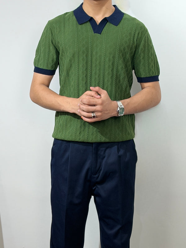 Men's Ribbed Knit Polo – Open Collar