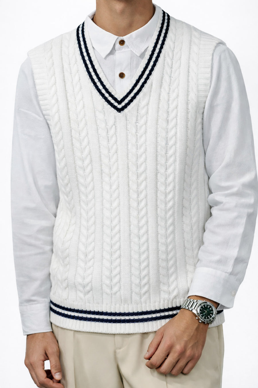 Men’s Cable Knit V-Neck Vest
