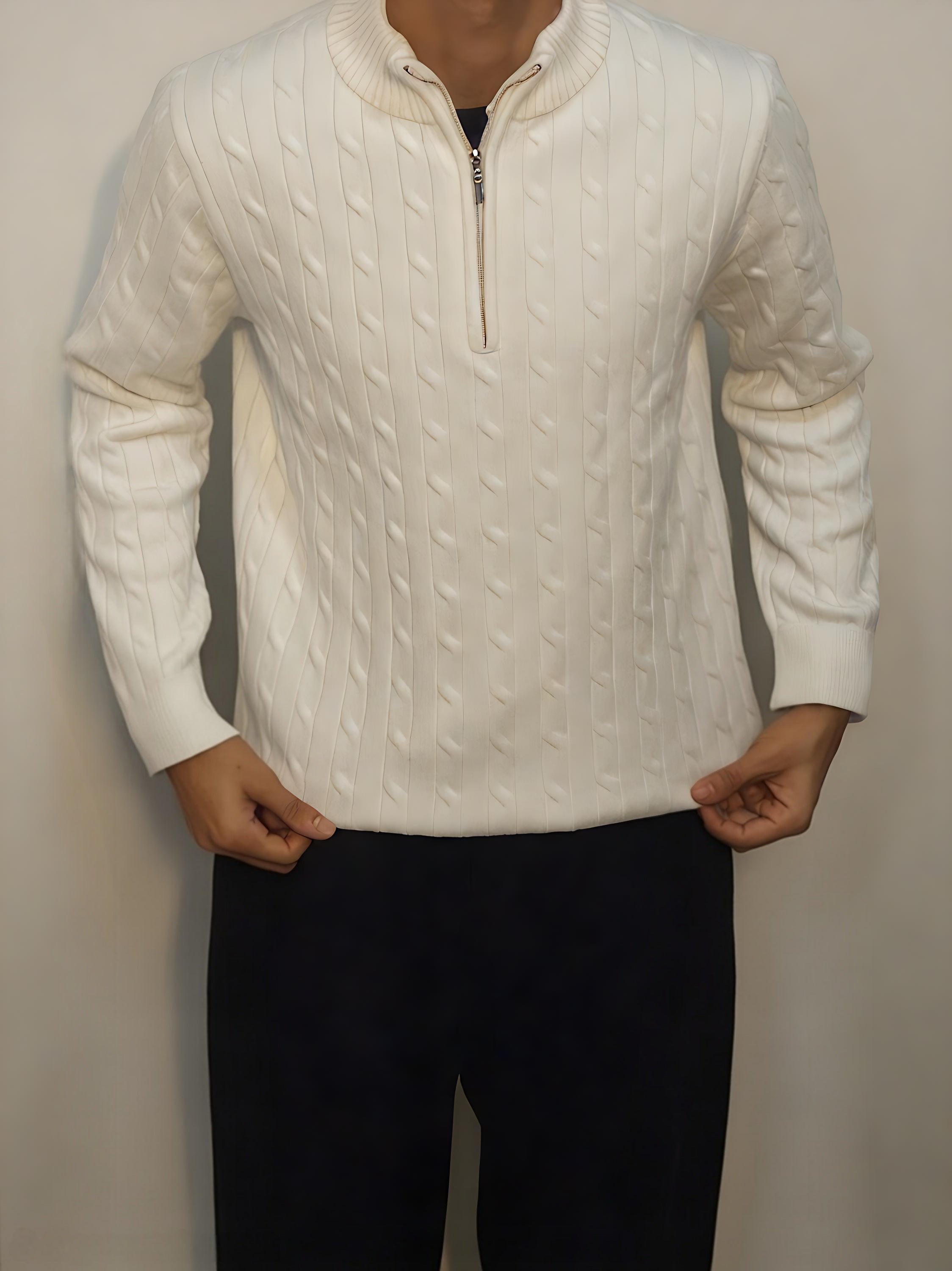 Men,s Classic Cable Knit Half-Zip Sweater