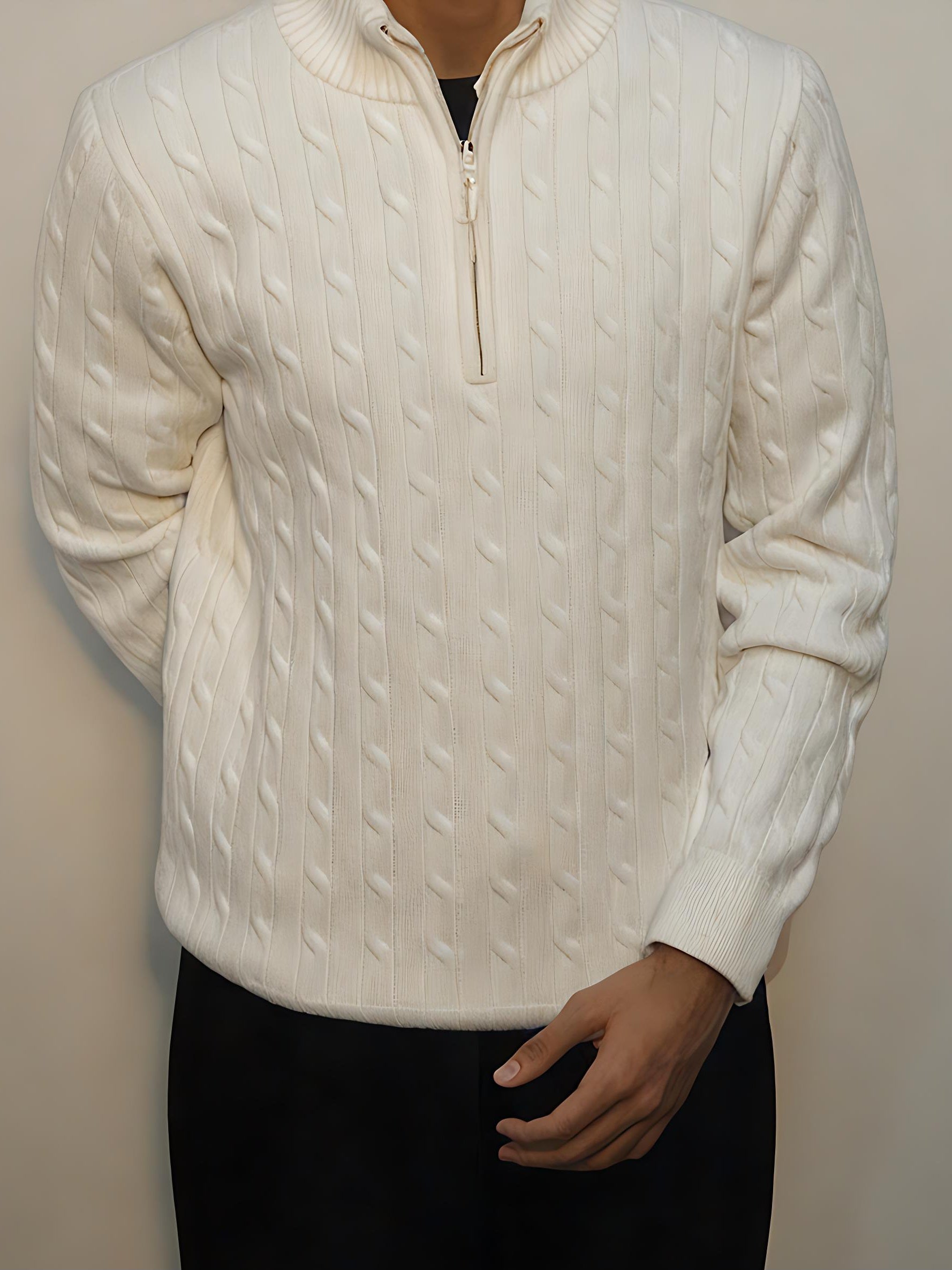 Men,s Classic Cable Knit Half-Zip Sweater