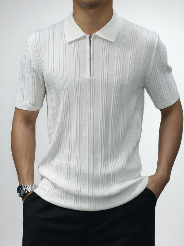 Men’s Signature Ribbed Knit Zip Polo – Tailored Fit