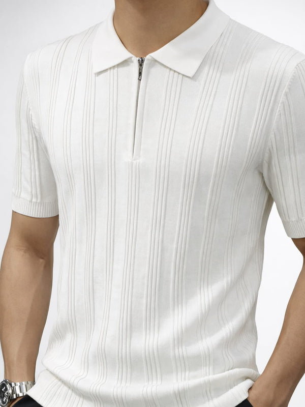 Men’s Signature Ribbed Knit Zip Polo – Tailored Fit